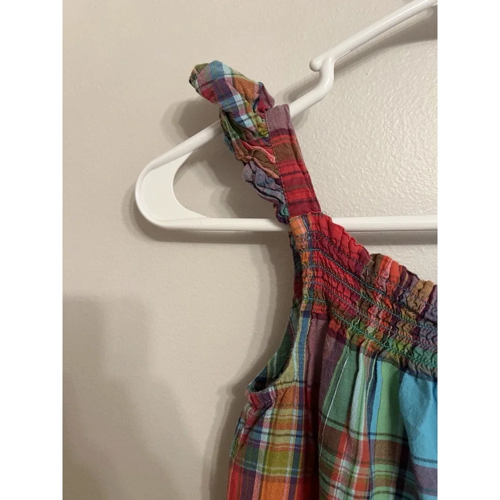 Ralph Lauren Dress Girls 6x Red Blue Green Plaid Ruffle Hem Sleeves 100% Cotton